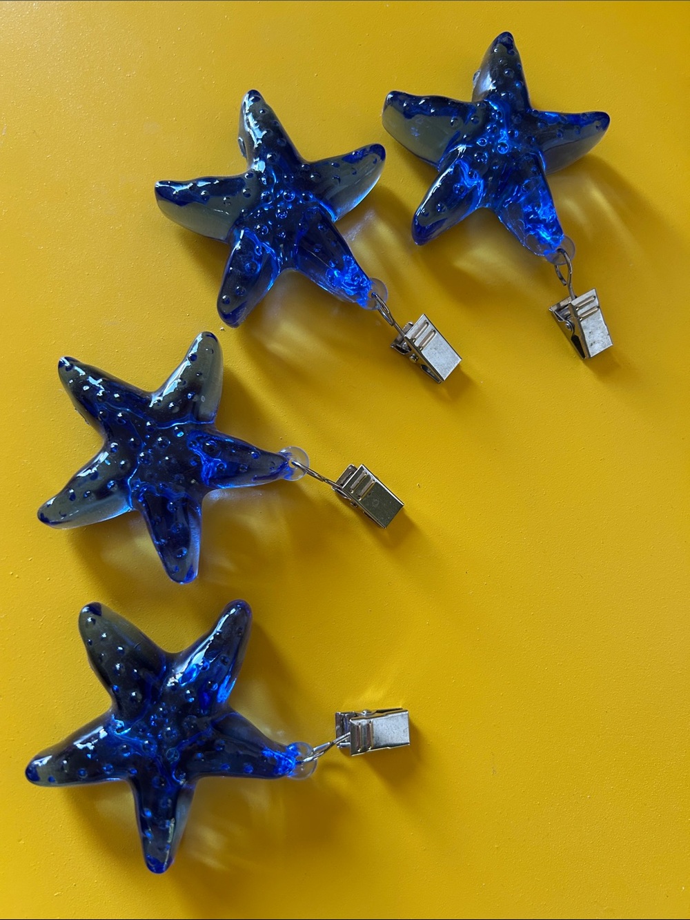 Blue Hard plastic/Acrylic Starfish Clip Ornaments - Set of 4